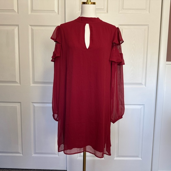 NWT Express Red Chiffon Long Sleeve Shift Dress - Picture 15 of 15